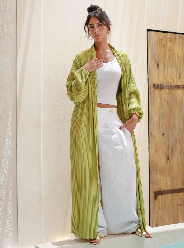 Pleats Bloom Kimono - Lime