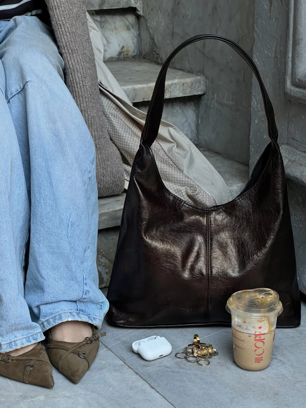 HOBO Leather Bag Dark Brown