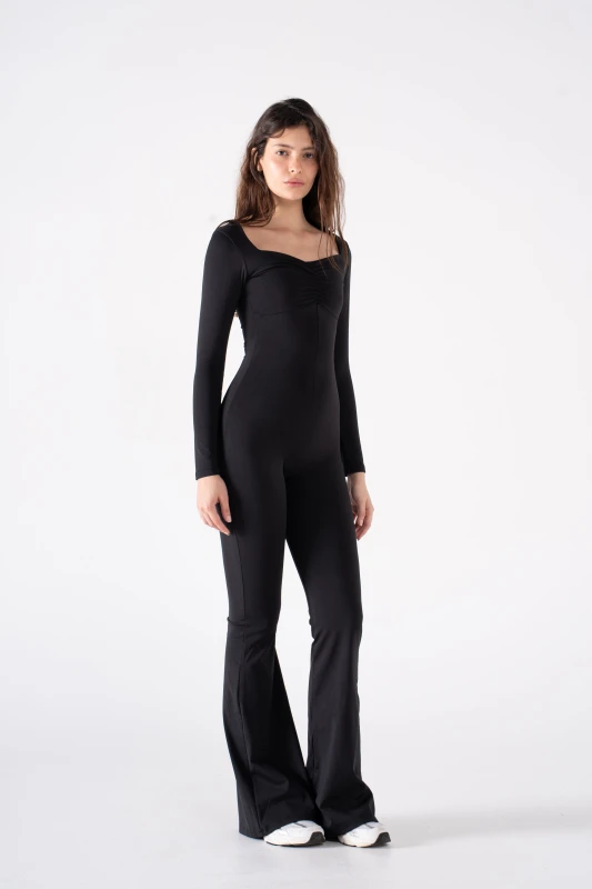 RUCHED LONG SLEEVE JUMPSUIT