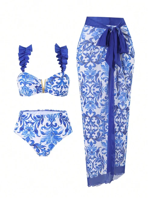 3pcs Blue Bikini Set