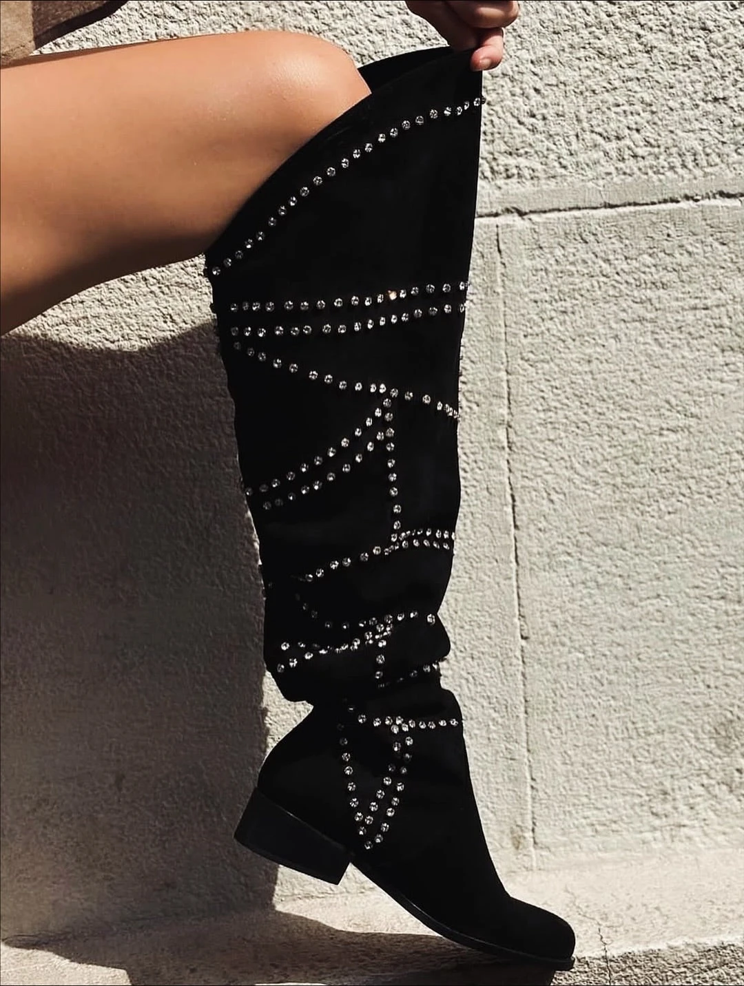 Genuine Suede Rhinestone Boots