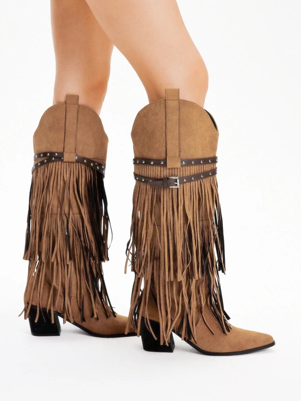 Boho Fringe Suede Boots